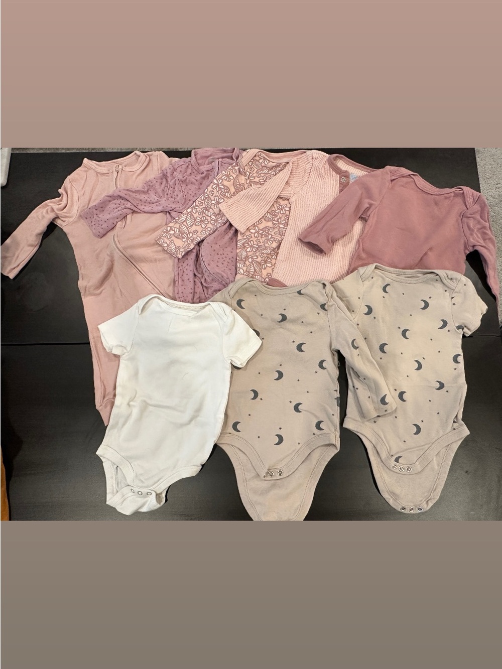 cloud island Neutral Moon & Pink Floral Baby One-Piece Pack